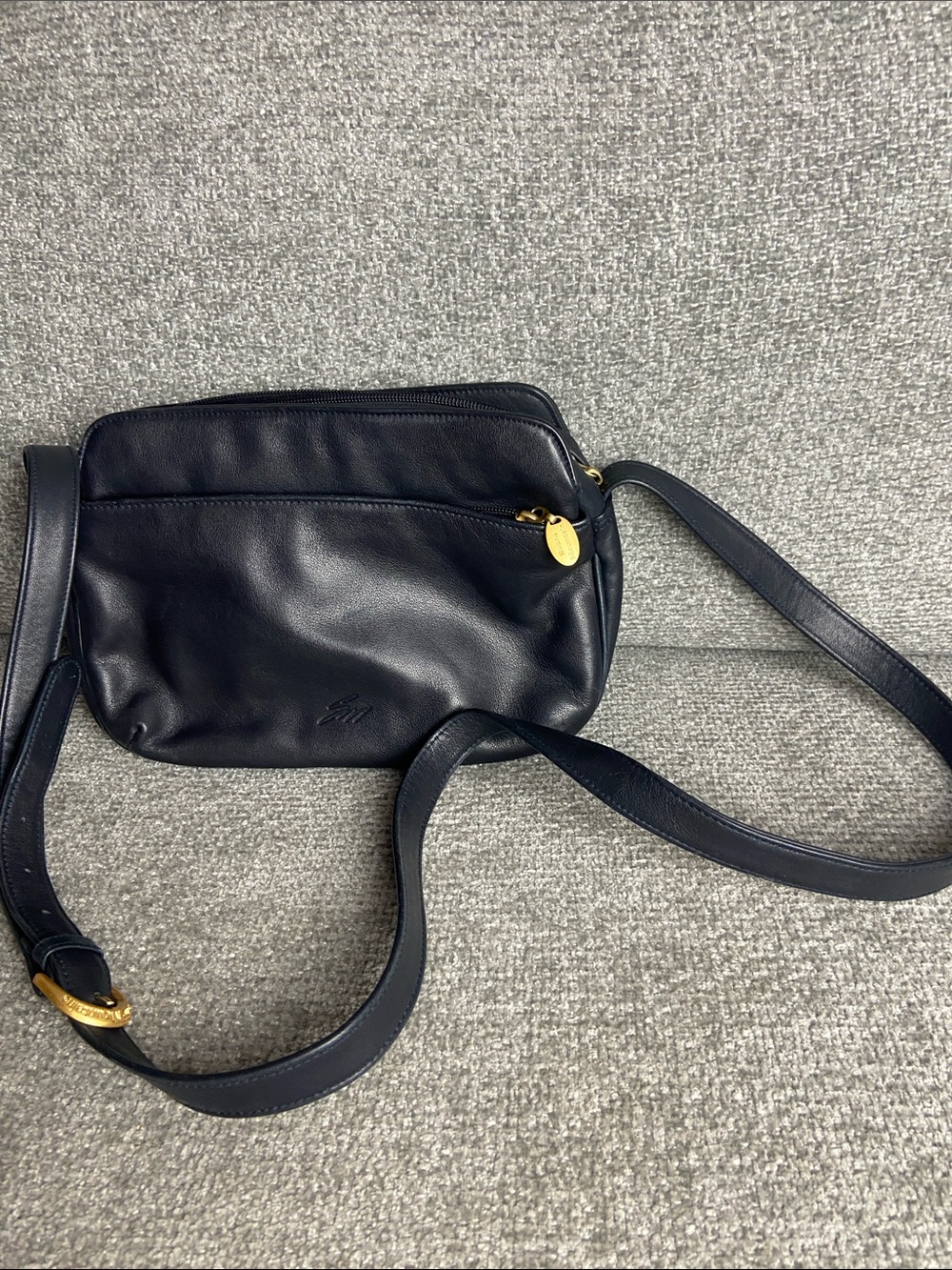 Stone Mountain Navy Leather Crossbody with Gold Hardware